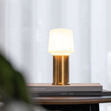 Ambience Lamp Intelligent+ i messing med London base i børstet stål, størrelse 10, udendørs belysning.