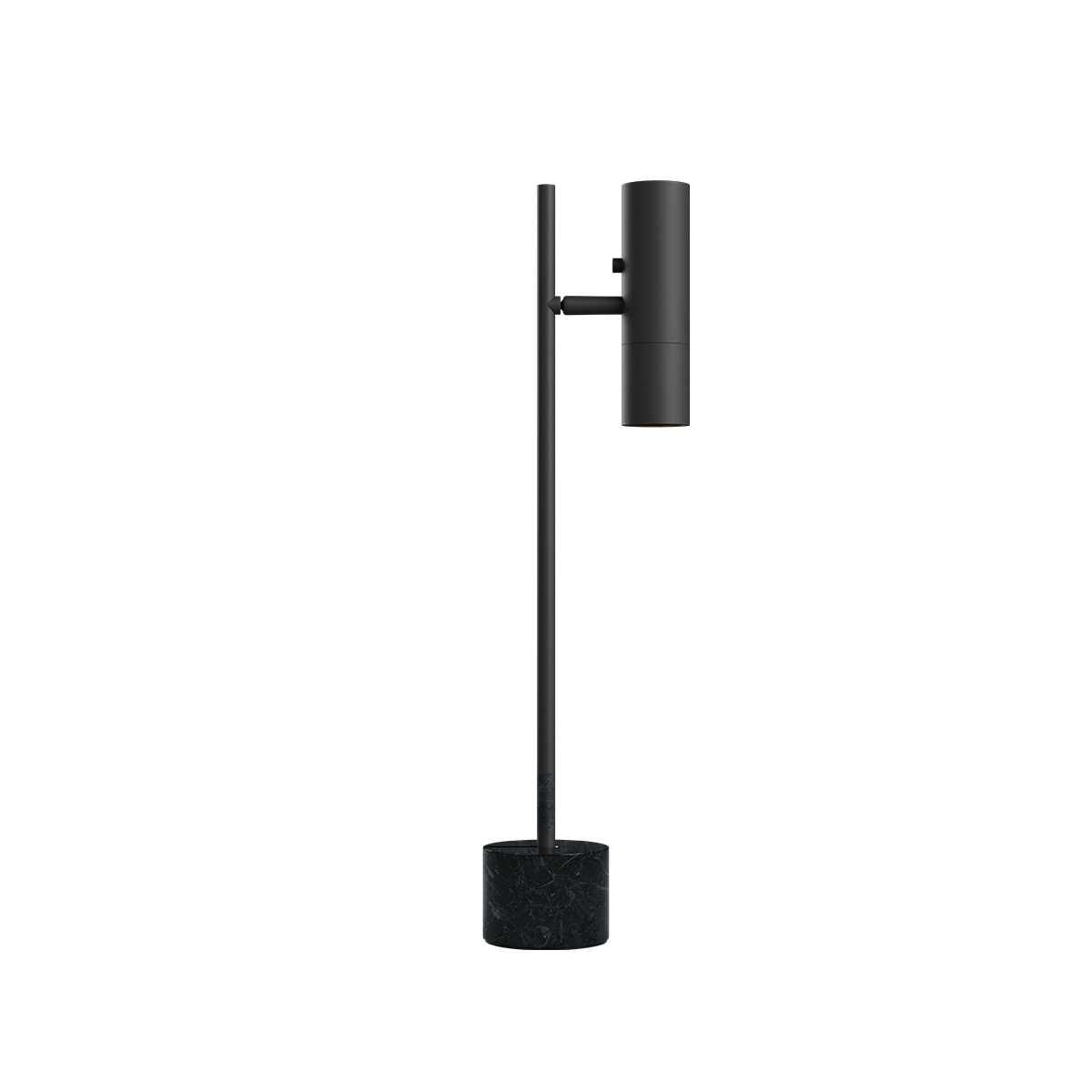 Elegant sort gulvlampe fra Contract med slank stang cylindrisk skærm og tung marmorbase i minimalistisk dansk design