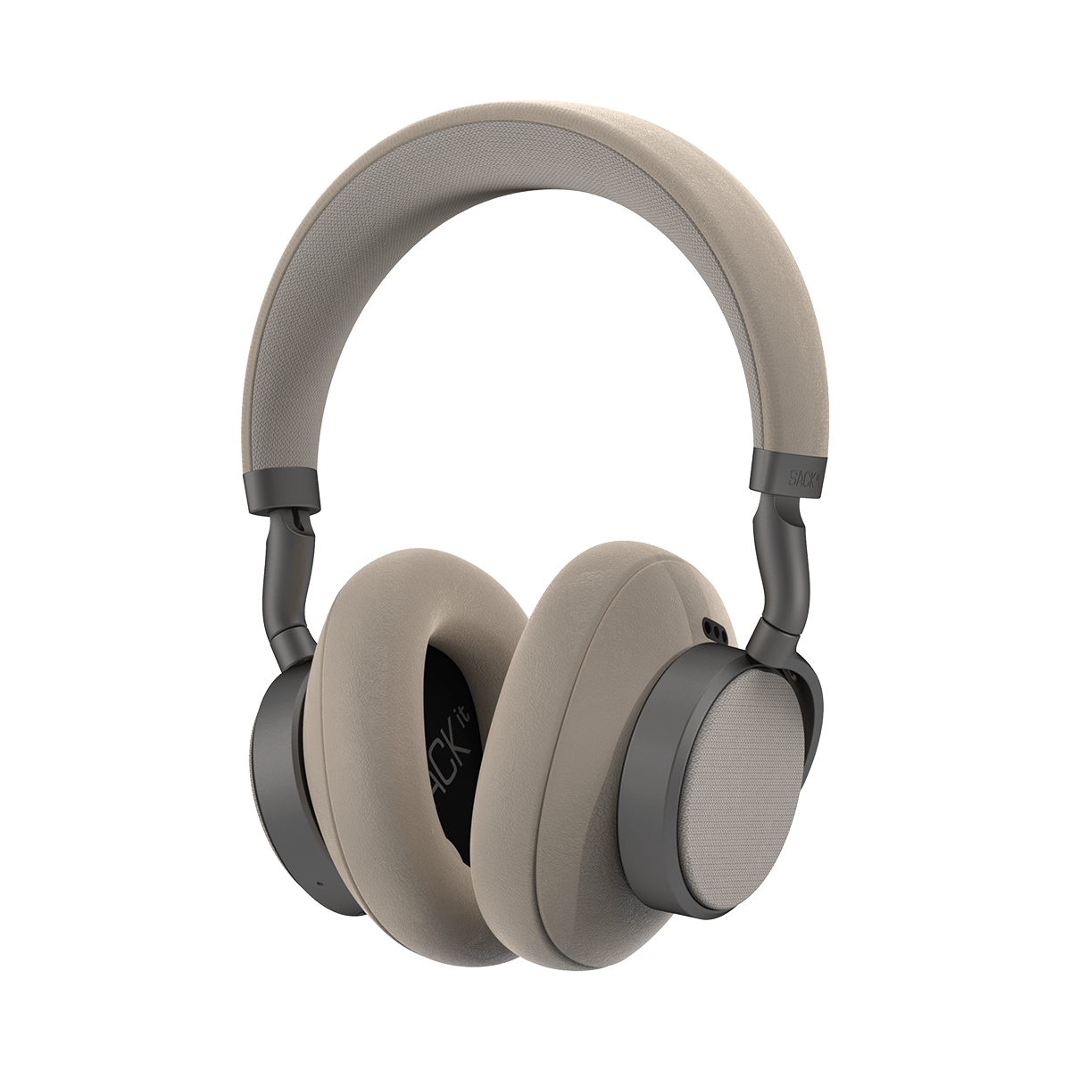 Beige SACKit Touch 410 trådløse høretelefoner med roterbare earcups og PU-læderdetaljer.