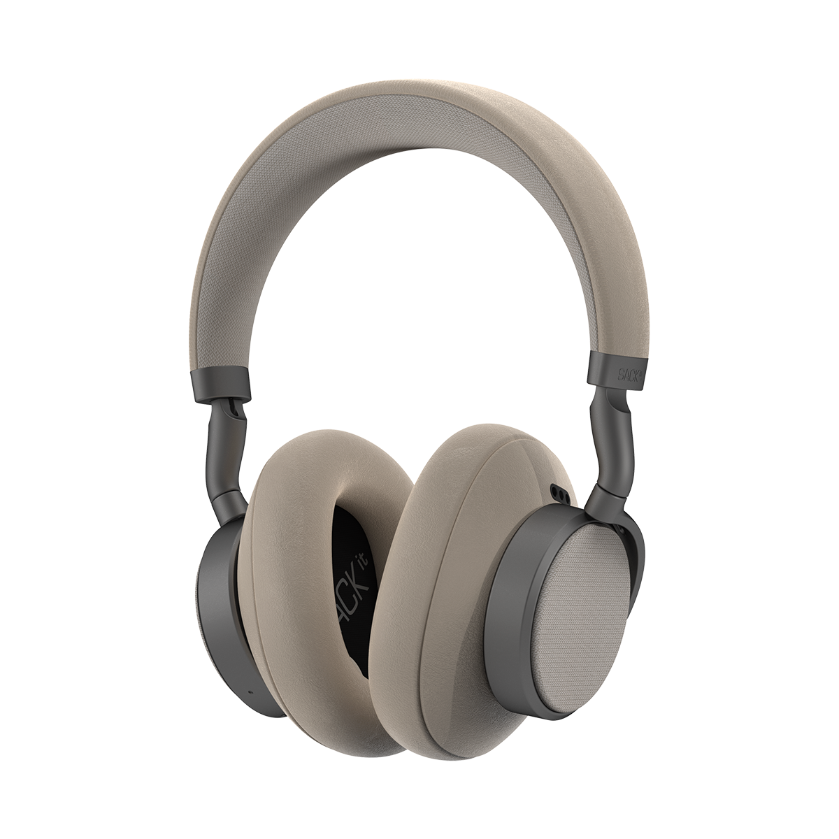 Beige SACKit Touch 410 trådløse høretelefoner med roterbare earcups og PU-læderdetaljer.