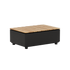 SACKit Patio Storage Table i teaktræ med sort aluminiumsstel, firkantet udendørs sofabord med opbevaring.