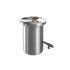 Satinpoleret rustfri vinkøler med læderhåndtag og låg, rund form, dansk design.