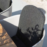 Taupe Patio Chair no. One S2 with black frame made of recycled plastic and powder-coated steel.