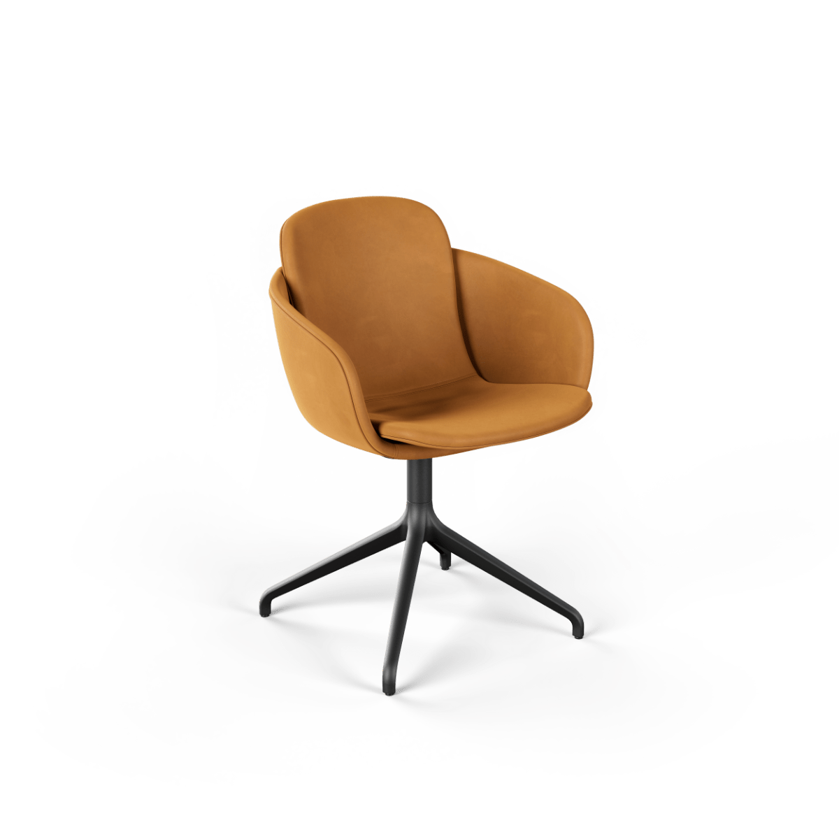 Brun polstret spisebordsstol fra sackit med drejefunktion og sort stjernefod fra Contract. En komfortabel stol med moderne dansk design.