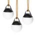 SACKit Light 155 udendørs lamper i sæt af tre med rund hvid kuppel og sort håndtag.