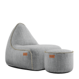 Cobana Lounge Chair og Pouf i Cobana Sand Melange, slidstærk og vandafvisende sækkestol med ryglæn.