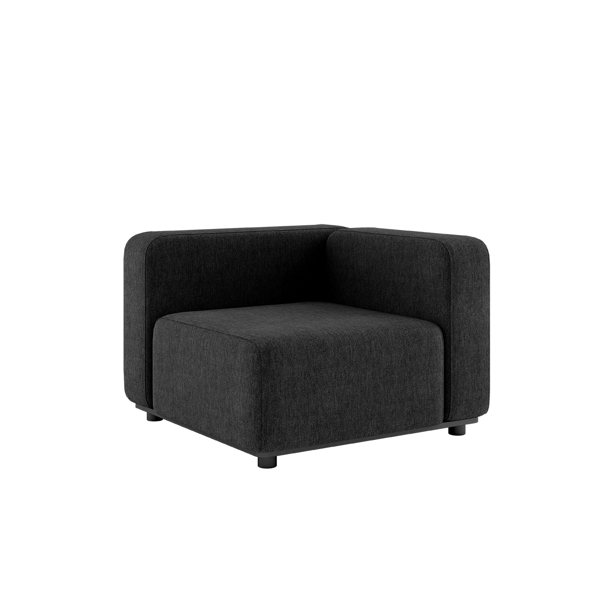 Mørkegråt hjørnemodul fra Contract med brede armlæn og dyb polstret siddeplads til en modulopbygget udendørs sofa