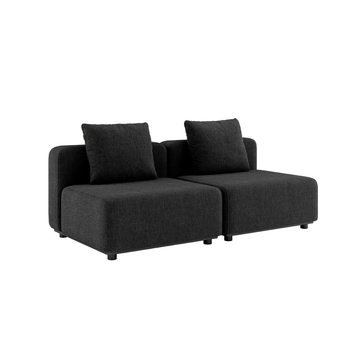 Sort to personers Cobana modulsofa med to ryghynder og brede sæder til udendørs afslapning. Sofaen er samlet som en rummelig loungegruppe.