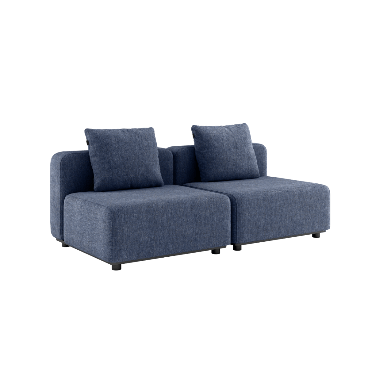 Mørkeblå udendørs modulsofa til to personer med bløde ryghynder og vejrbestandigt design fra sackit
