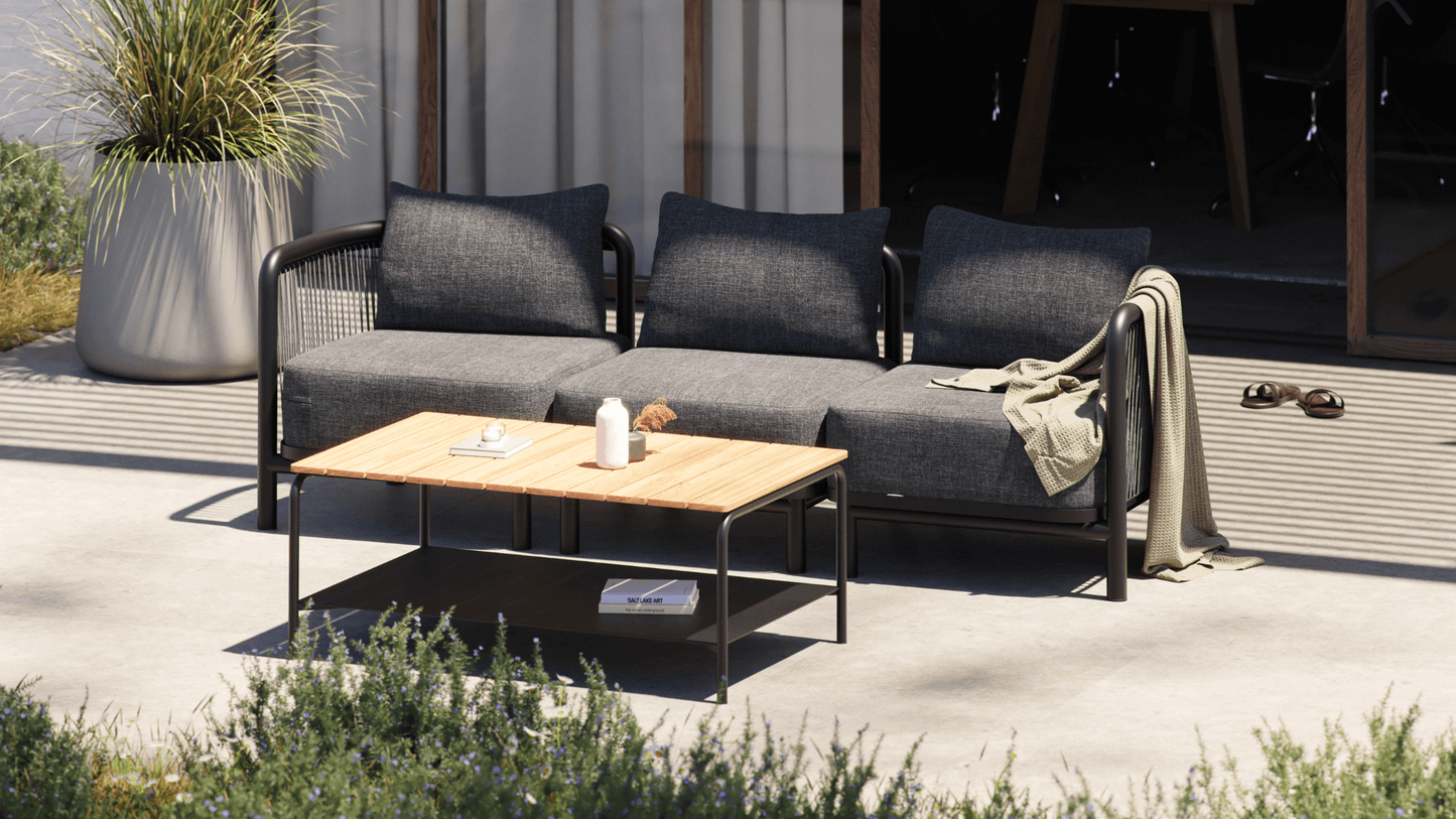 Patio Coffee Table - 110x70 - Udendørs sofabord fremstillet i pulverlakeret aluminium og teaktræ