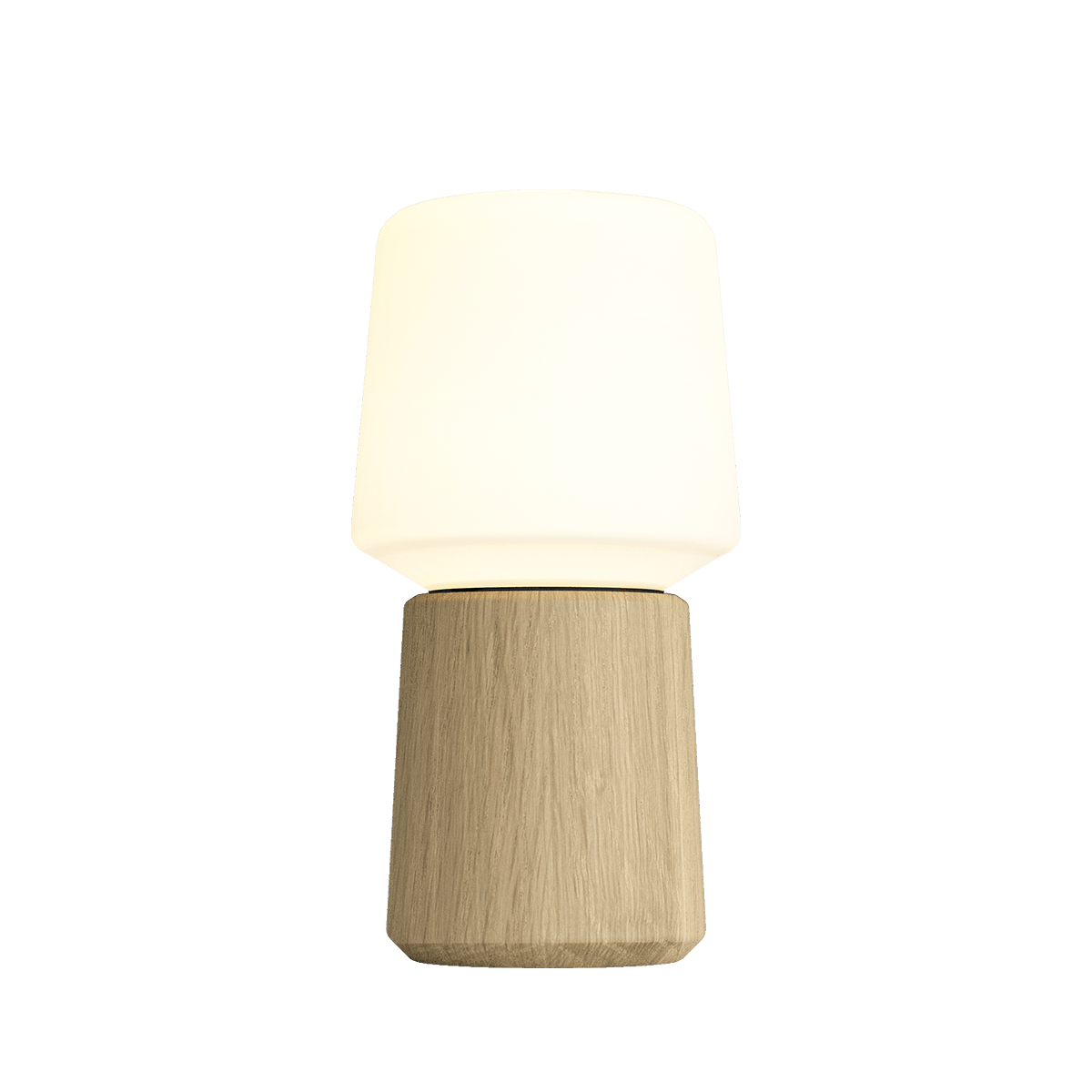 Ambience lampe med blød hvid skærm og base i massivt egetræ fra Contract enkelt skandinavisk design til stemningsfuld belysning