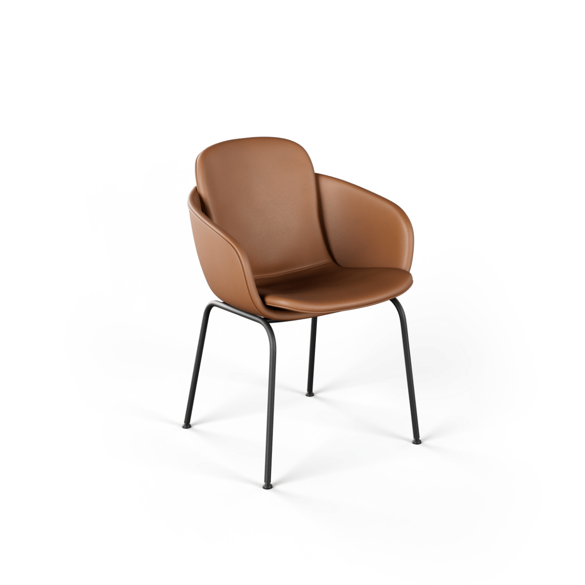 Brun spisebordsstol fra sackit med polstret sæde og ryg samt slanke sorte metalben i et moderne og komfortabelt design