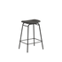 Frame Bar Stool lav model i Terra Black læder med pulverlakeret sort stålstel og ryglæn.