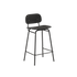 Frame Bar Stool i sortbejdset eg med lav højde og rygstøtte, stel i sort pulverlakeret stål.