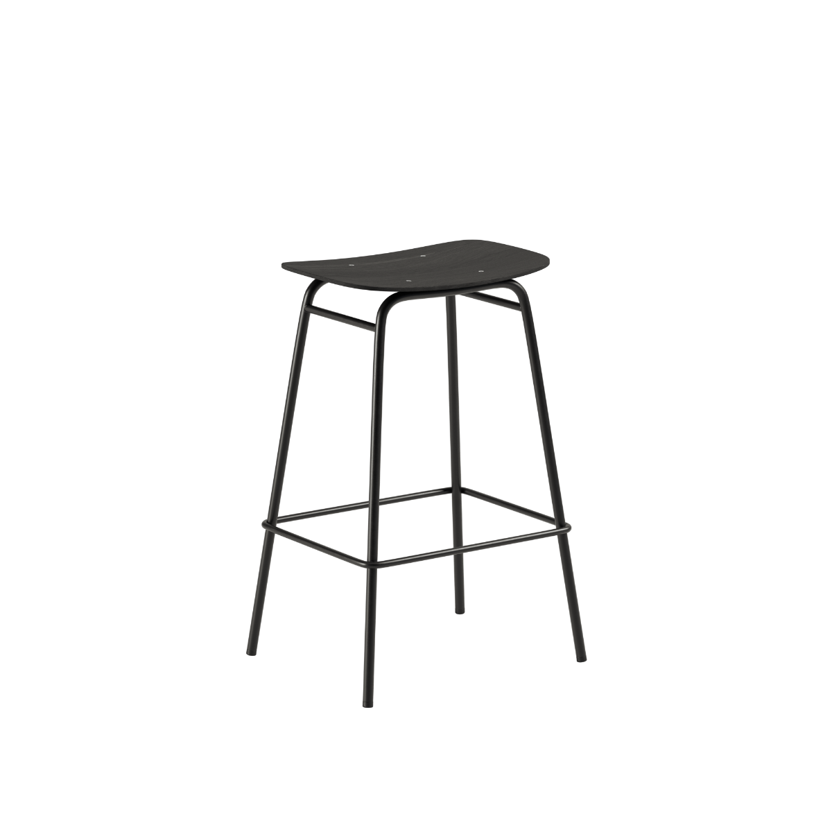 Frame Bar Stool barstol med sæde i egefinér og stel i sort pulverlakeret stål, industrielt design.