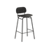 Frame Bar Stool barstol med ryglæn i sort læder og sort pulverlakeret stålstel, industrielt design.