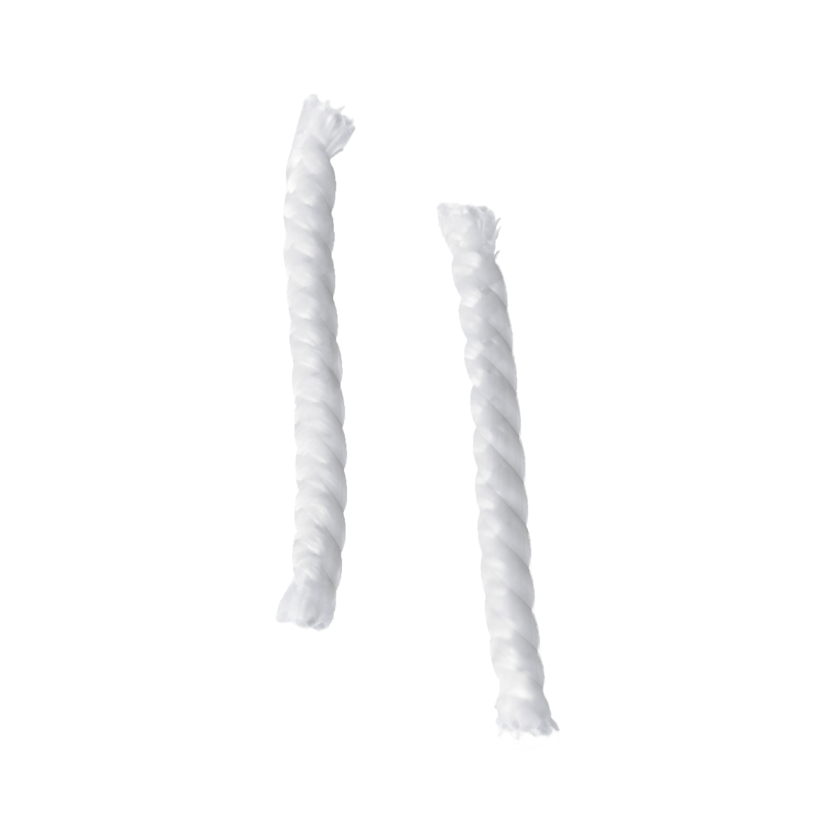 Two 1.0 version spare wicks for SACKit Oil Lamp, thin and cylindrical, white color.