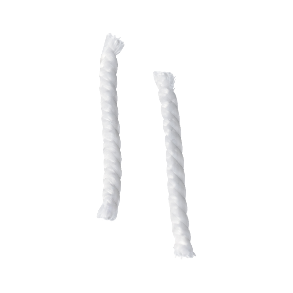 Two 1.0 version spare wicks for SACKit Oil Lamp, thin and cylindrical, white color.