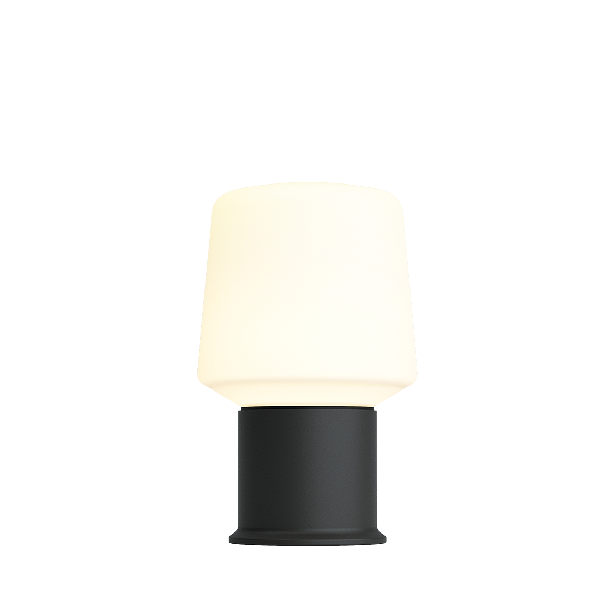 Sort Lamp Intelligent+ med London base i pulverlakeret stål, kompakt og genopladelig udendørslampe.