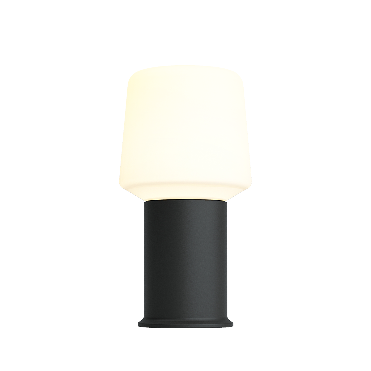 Sort Lamp Intelligent+ med London base i sort pulverlakeret stål, 8 cm høj, til udendørs brug.
