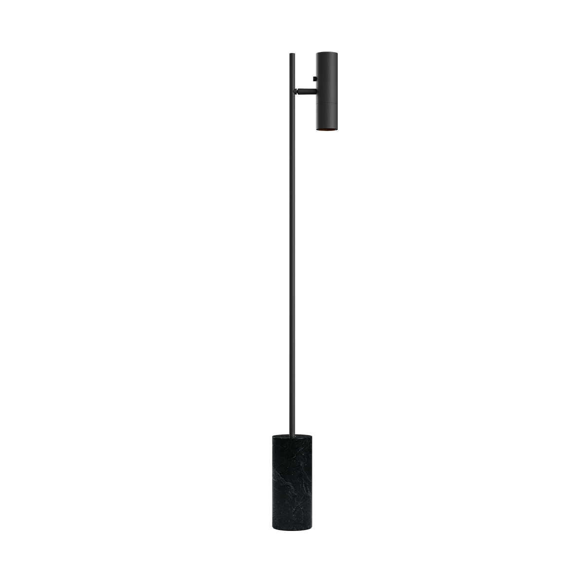 Sort Expo Floor gulvlampe med mat aluminium og marmorfod i enkelt design.