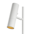 Hvid Expo Floor gulvlampe med aluminiumskrop og marmorfod på hvid baggrund