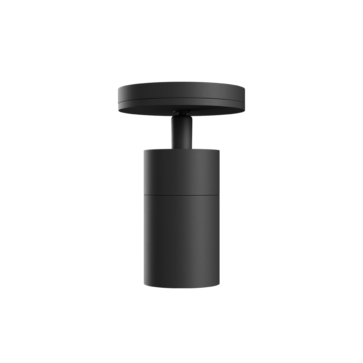 Sort Expo Ceiling loftslampe i aluminium med rund form og varm belysning.