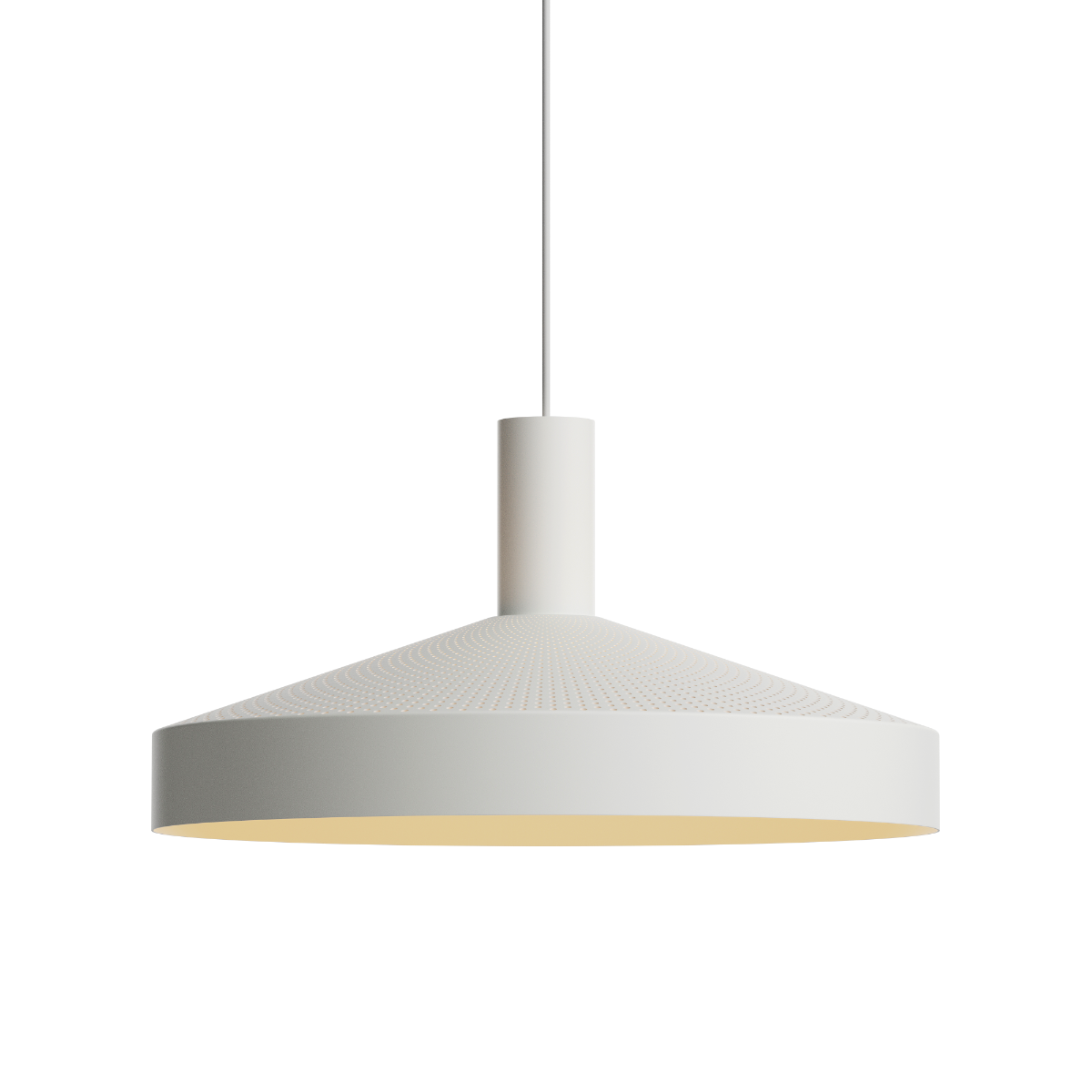 Hvid Dawn Pendant Ø40 indendørs lampe i aluminium med perforeret top og rund form.