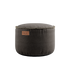 Brun Canvas Pouf med håndsyede hørsting i robust stof, rund og multifunktionel puf.