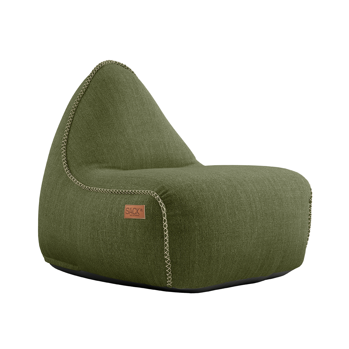Kirra Olive Cobana Lounge Chair sækkestol med ryglæn i slidstærkt, vandafvisende stof.