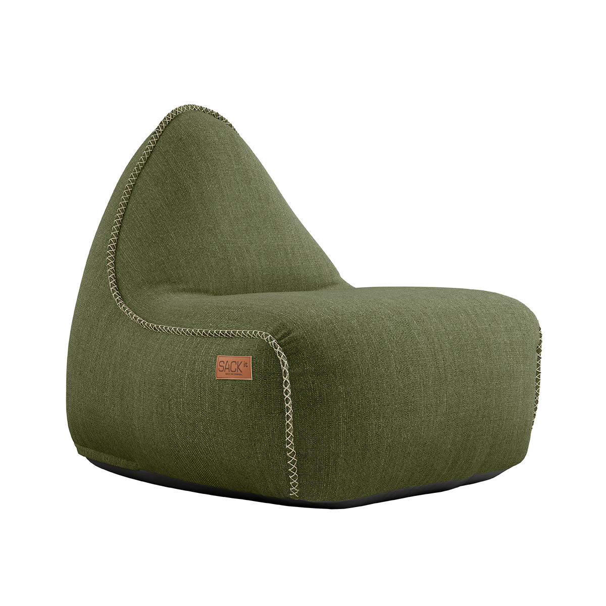 Kirra Olive Cobana Lounge Chair sækkestol med ryglæn i slidstærkt, vandafvisende materiale.