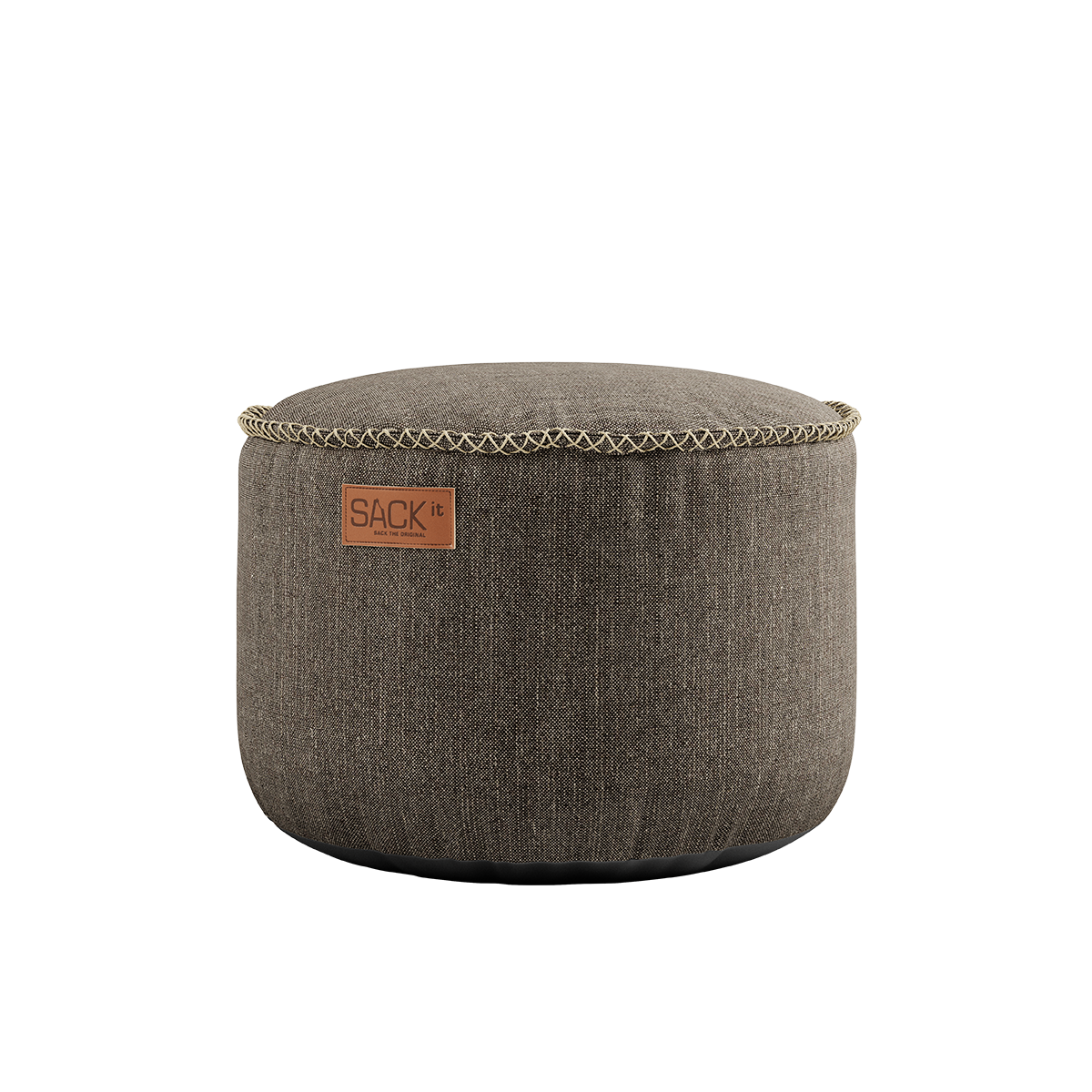 Cobana Pouf i brun Cobana-stof med rund form og håndsyede sting til indendørs og udendørs brug.