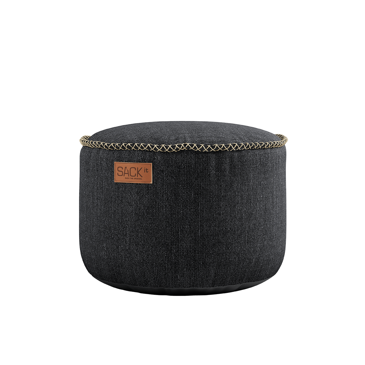 Sort Cobana Pouf i slidstærkt, vandafvisende stof med håndsyede sting, rund og formstabil.