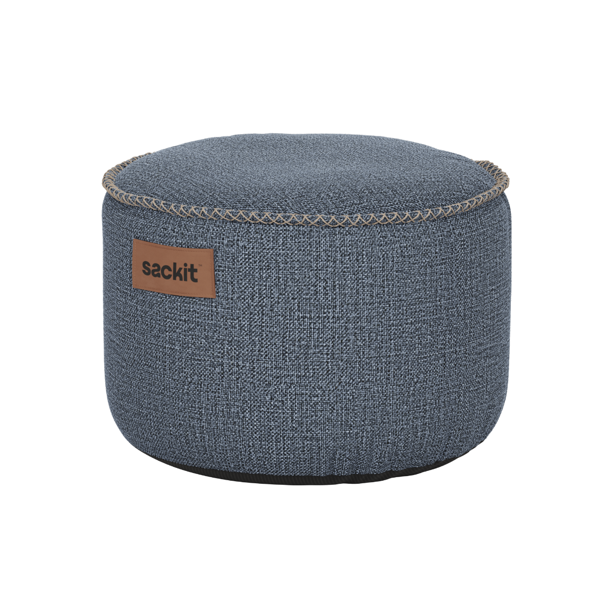 Rund Kirra Indigo Cobana Pouf i slidstærkt, vandafvisende stof med håndsyede sting.