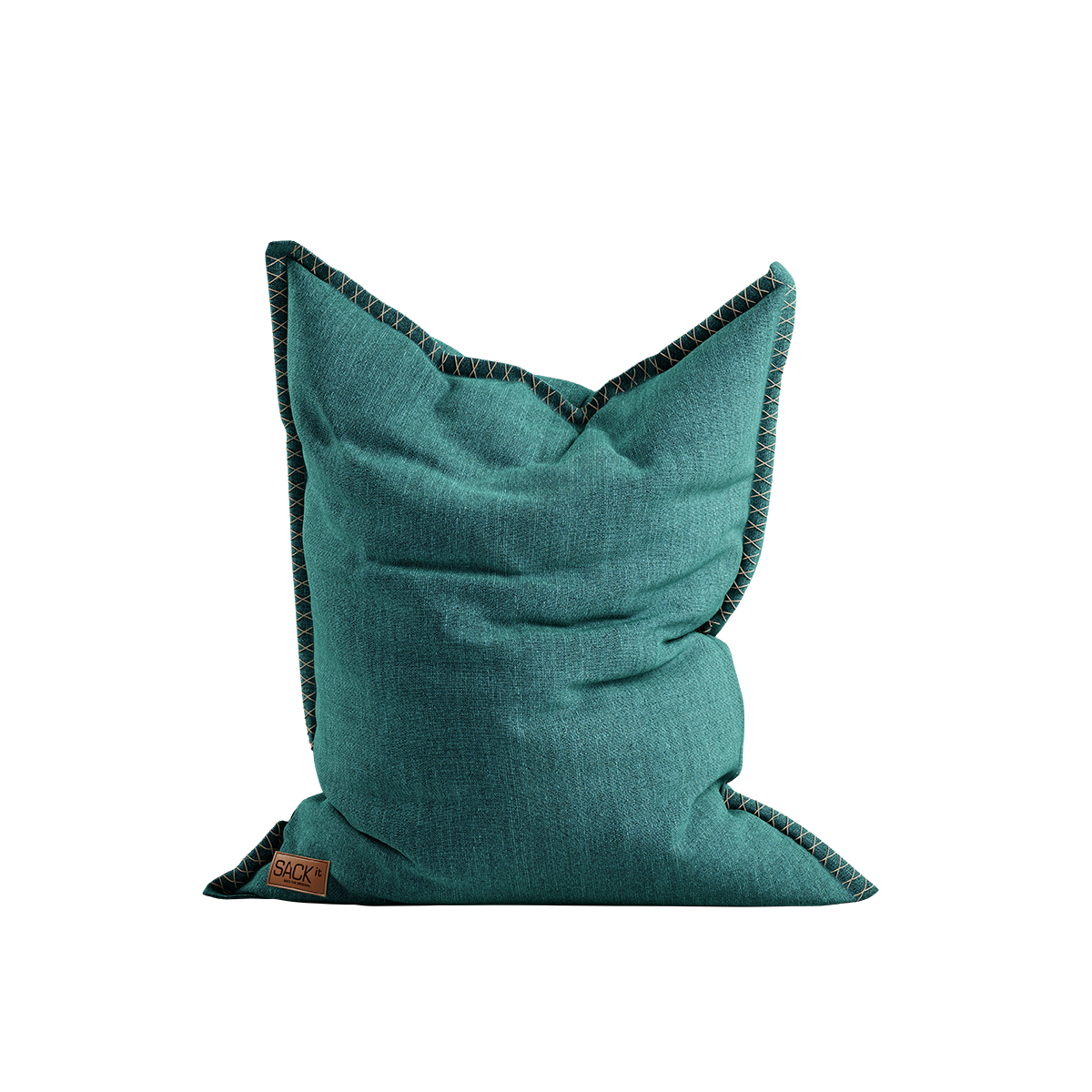 Cobana Beanbag sækkestol i petrol melange, rund form med håndsyede sting, slidstærkt og vandafvisende stof.