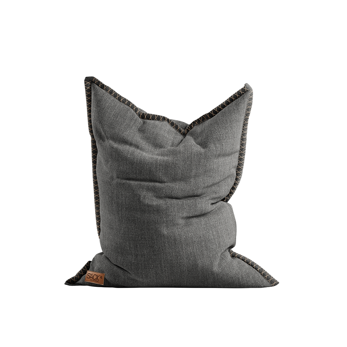Cobana Beanbag sækkestol i grå, rund form med blødt, slidstærkt stof og håndsyede sting.