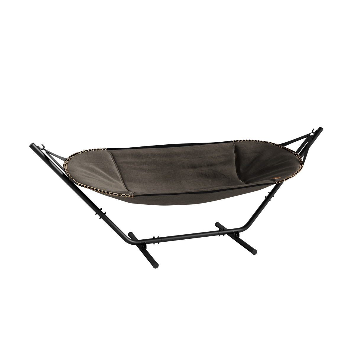 Cobana Hammock hængekøje i brun olefin med sort pulverlakeret aluminiumsstel.