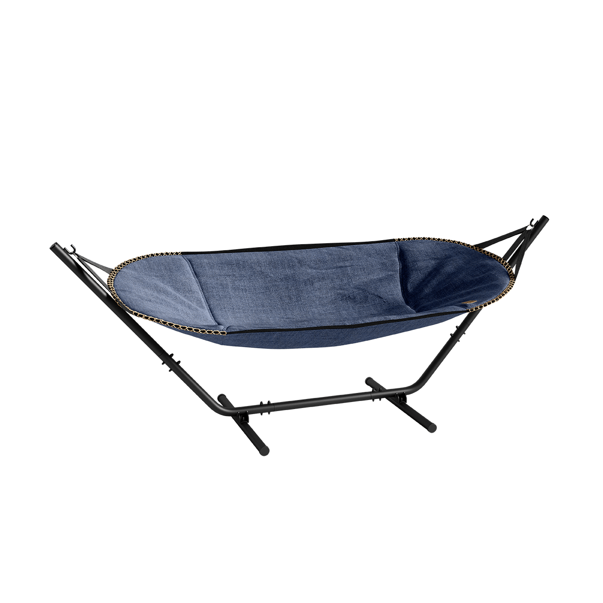 Cobana Hammock med Kirra Indigo stof og sort aluminiumstel, udendørs hængekøje og solseng.