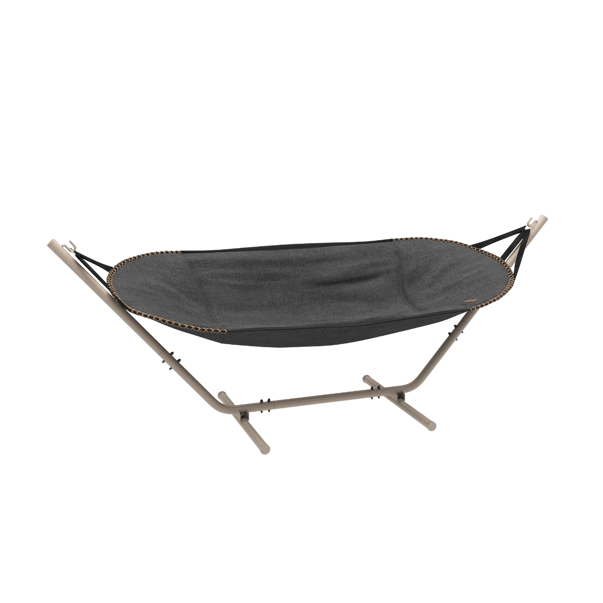 Cobana Hammock hængekøje i gråt Cobana stof med taupe aluminiumstel, udendørs brug.