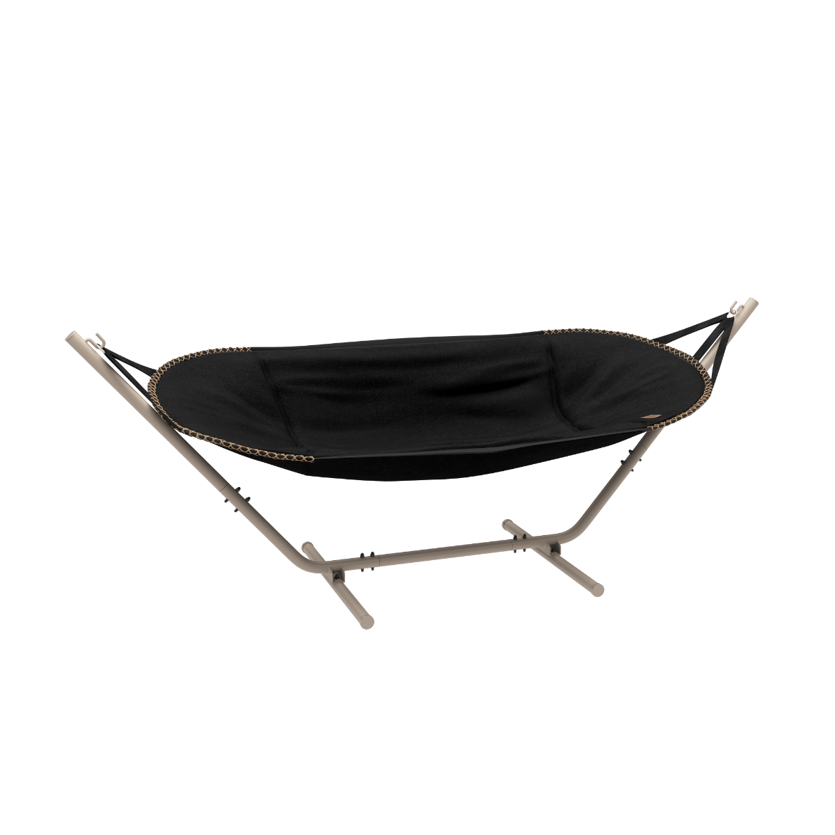 Cobana Hammock med taupe aluminiumstel og sort Cobana stof til udendørs afslapning.