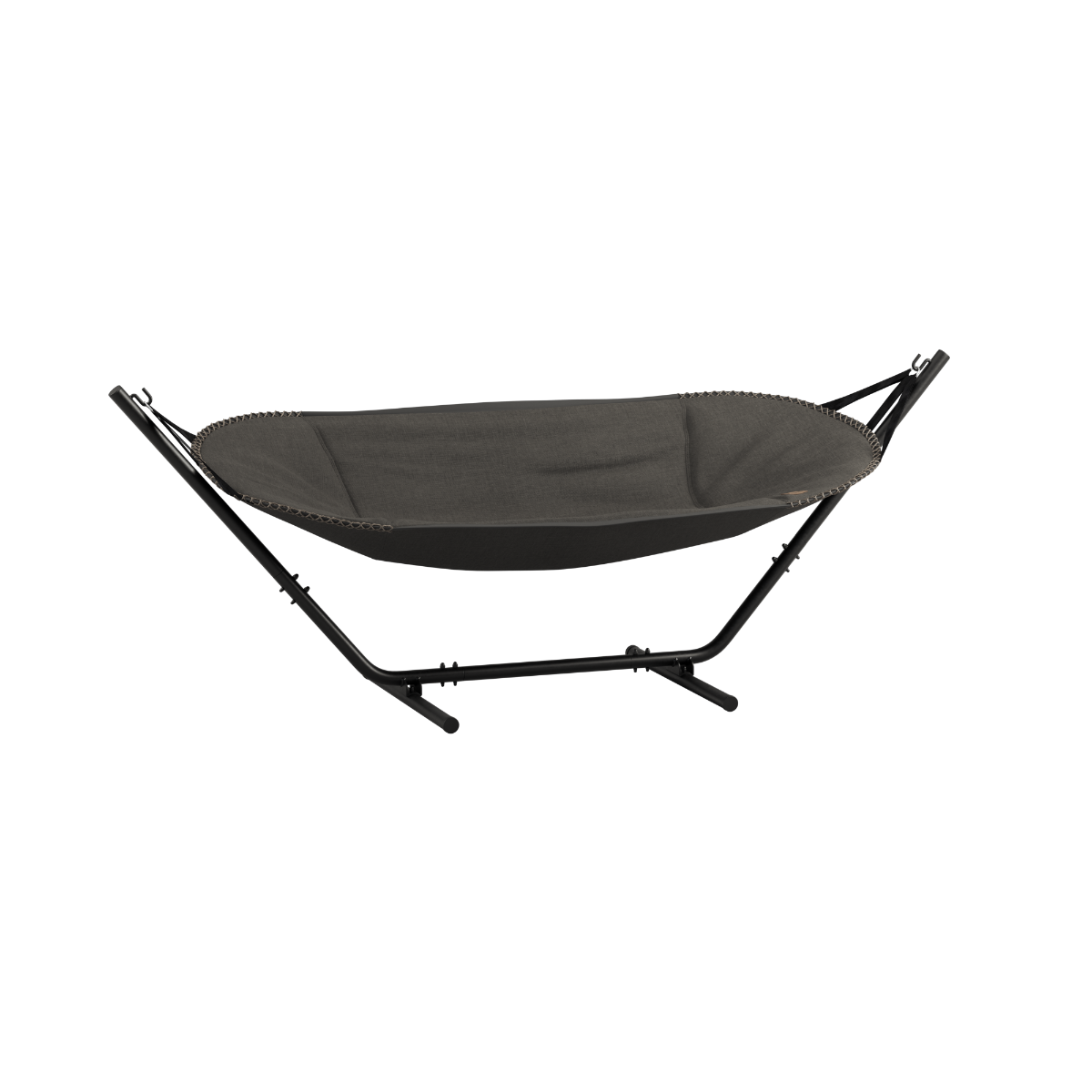 Cobana Hammock hængekøje i Kirra Noir stof med sort aluminiumstel til udendørs brug.