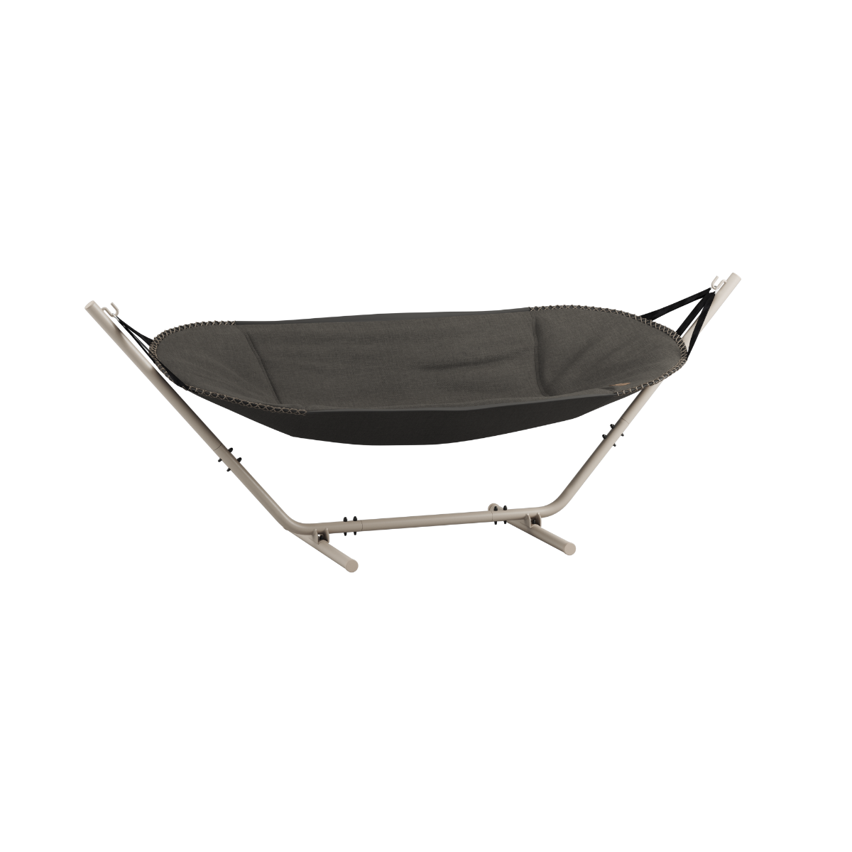 Cobana Hammock hængekøje i Kirra Noir stof med taupe pulverlakeret aluminiumsstel.