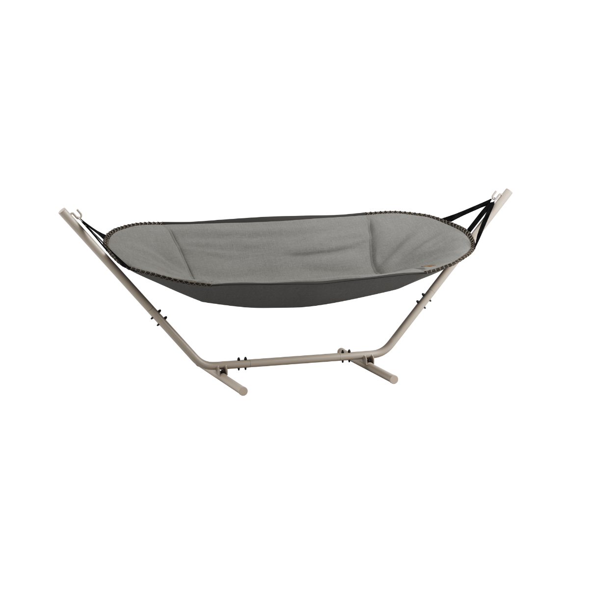 Cobana Hammock hængekøje i Kirra Grey med taupe pulverlakeret aluminiumsstel til udendørs brug.