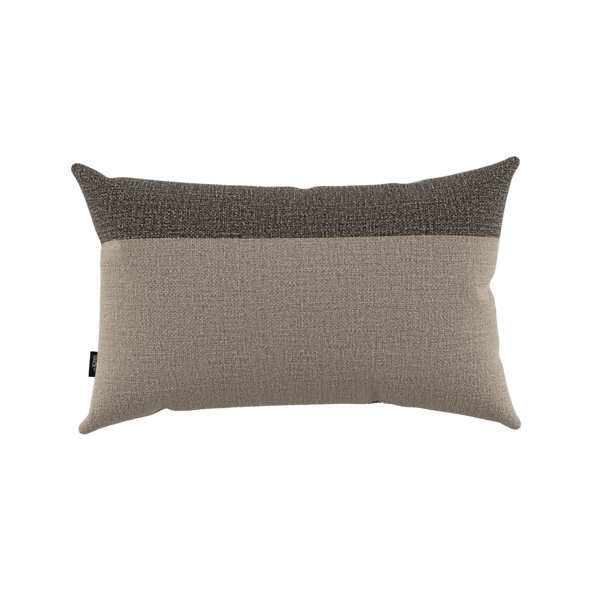 Tide Cushion in Sand/Noir mit farbigen Blockmustern, wetterfester Outdoor-Kissenbezug.