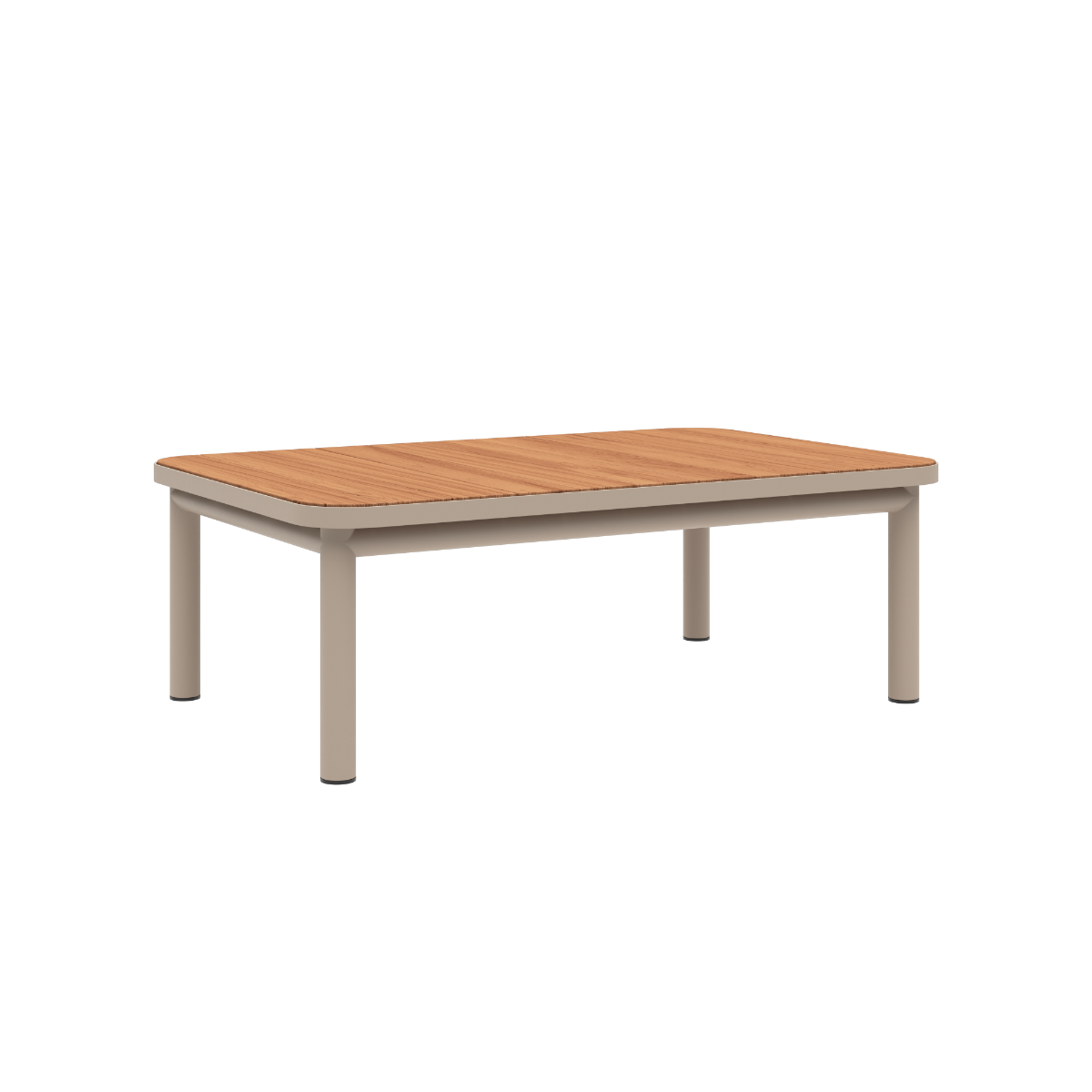 Kirra Coffee Table i taupe pulverlakeret aluminium med teaktræsbordplade uden accessory fit.