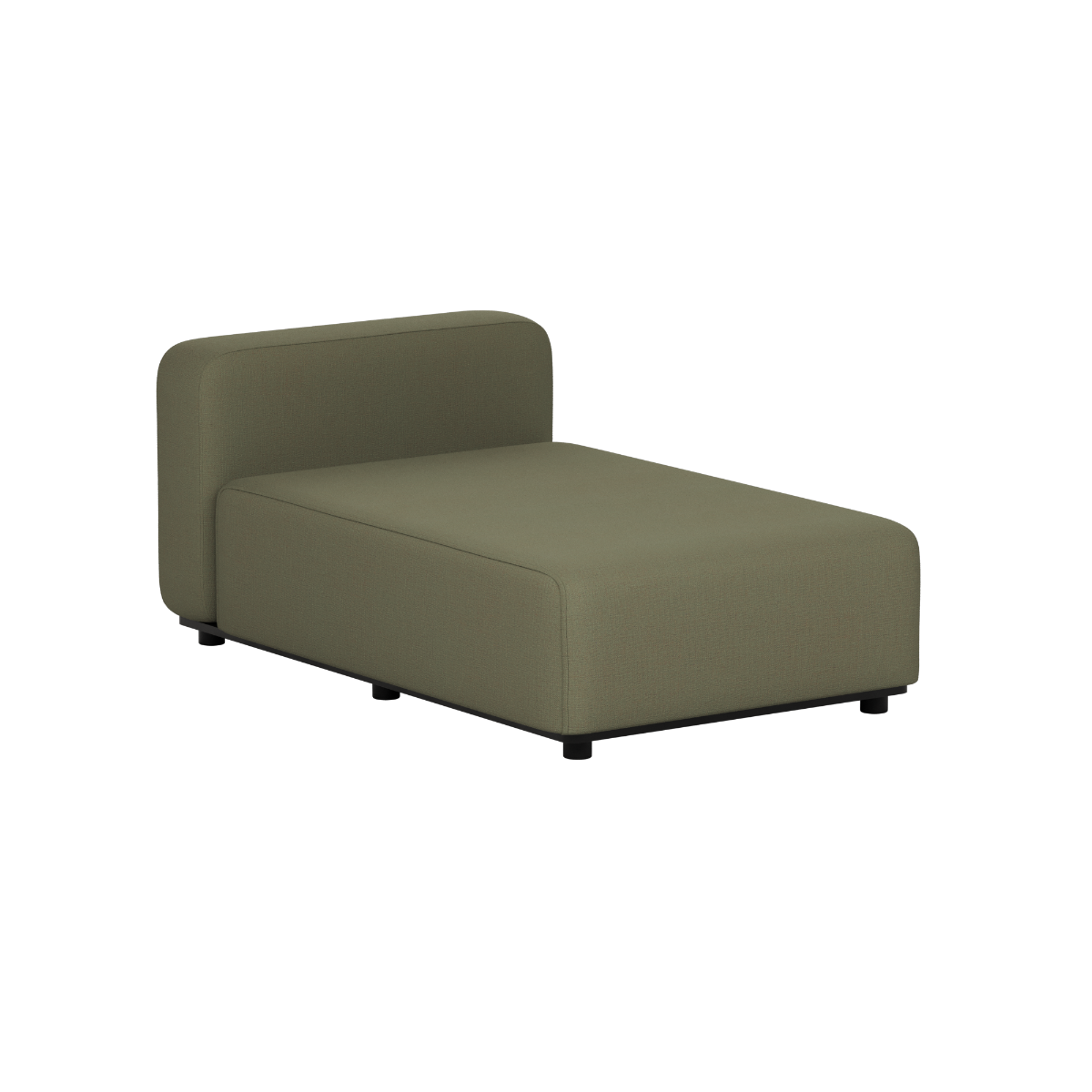 Olivengrønt chaise modul til udendørs lounge sofa med bløde polstrede flader og integreret ryglæn i enkelt skandinavisk design