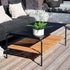 Udendørs Patio sofabord i sort pulverlakeret aluminium med teaktræshylde, 113x70 cm, uden accessory fit.
