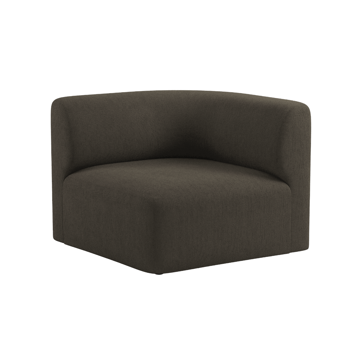 Mørkebrun højrevendt hjørnesektion til Fjord sofa med afrundede armlæn og dybt polstret sæde i roligt skandinavisk design