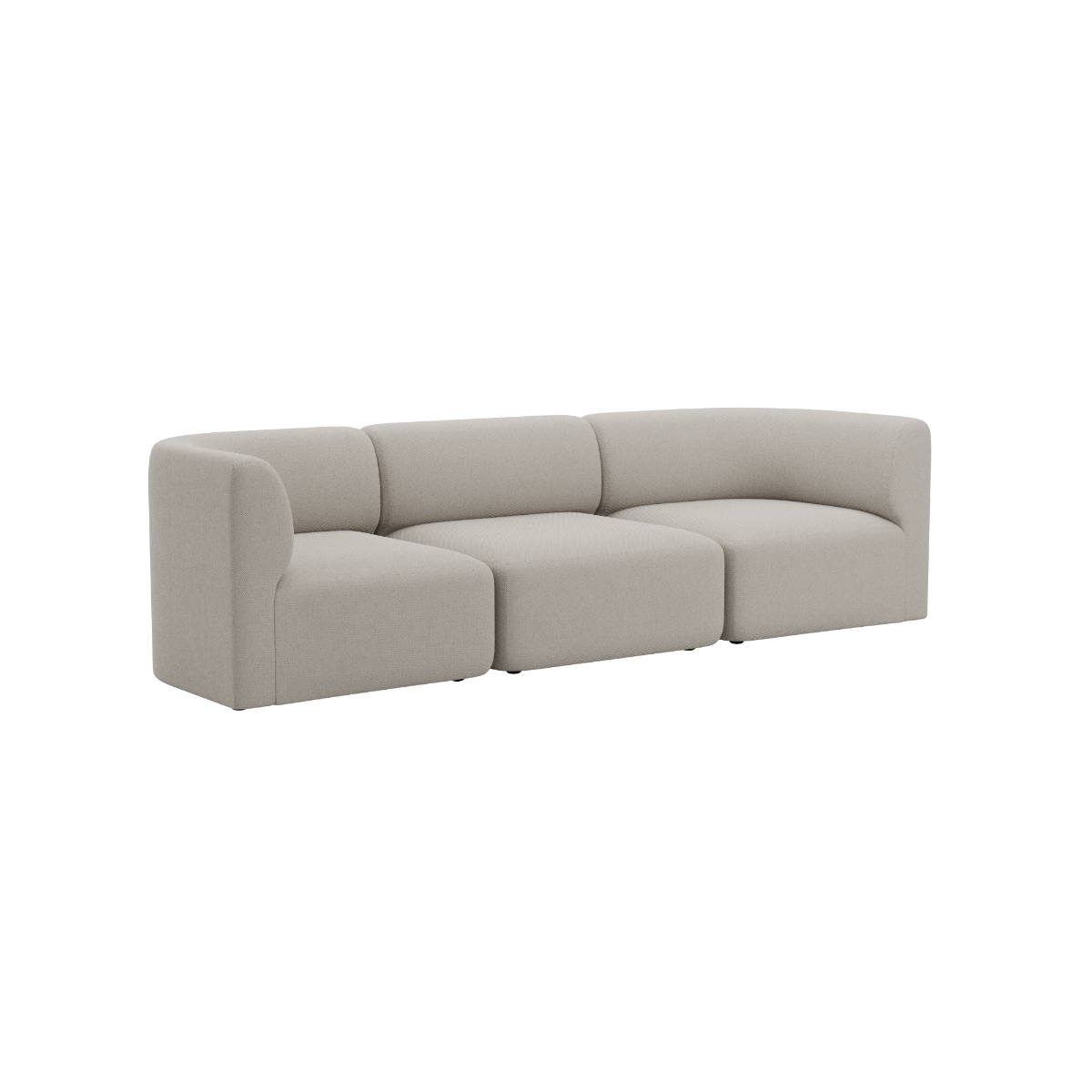 Fjord sofa til tre personer i lyst beige stof med bløde afrundede former fra sackit til den skandinaviske stueitsoq