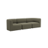 Trepersoners Fjord sofa fra sackit i olivengrøn med bløde afrundede former og dybe sæder på sort baggrund